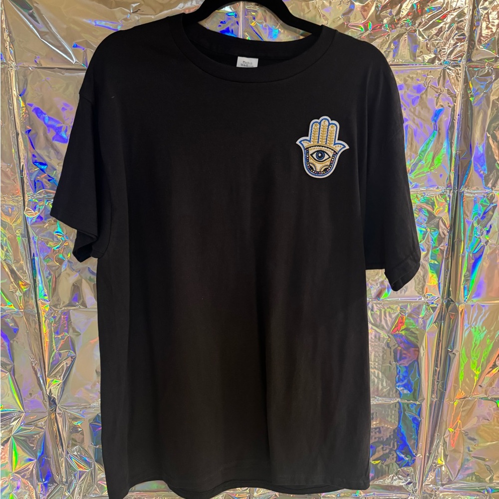 Black T-Shirt with Hamsa Eye Patch